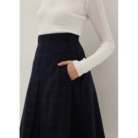 Checkered High Waist A-line Midi Skirt