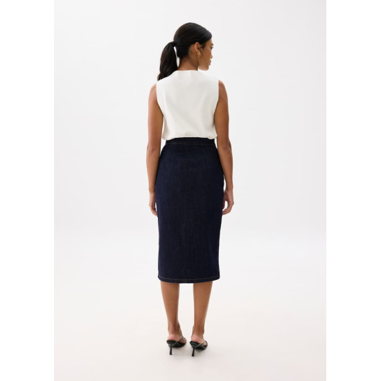 Denim High Waist Column Midi Skirt