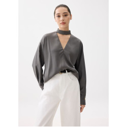 Sally Satin V-neck Batwing Blouse