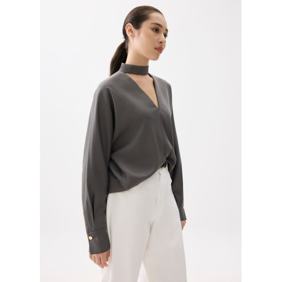 Sally Satin V-neck Batwing Blouse