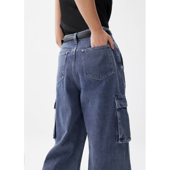 Denim Cargo Straight Leg Jeans