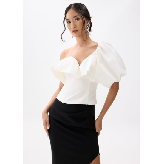 Padded Asymmetric Puff Sleeve Top