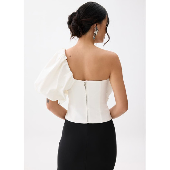 Padded Asymmetric Puff Sleeve Top