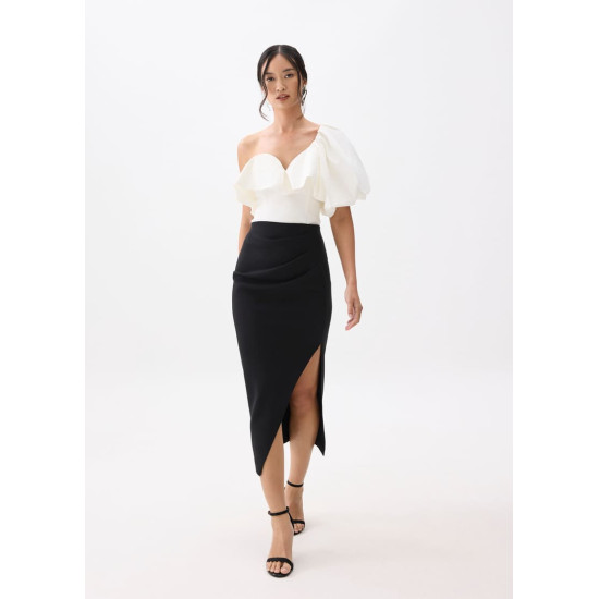 Divya Asymmetric Drape Midi Skirt