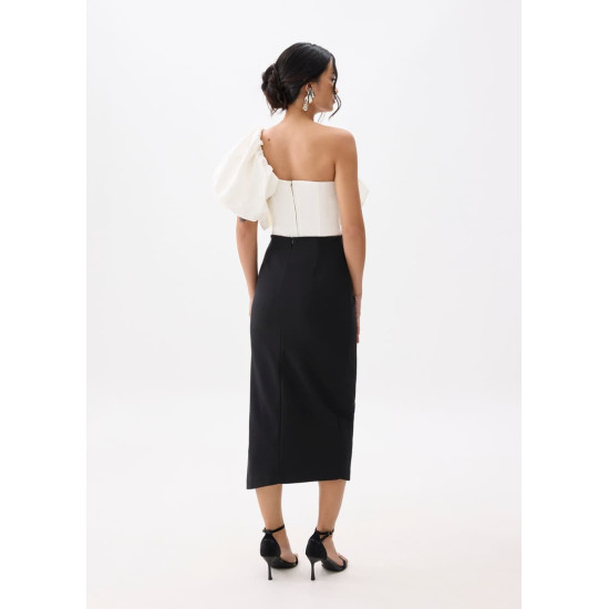 Divya Asymmetric Drape Midi Skirt