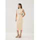 Agnes Shoulder Padded Tweed Mandarin Collar Midi Dress