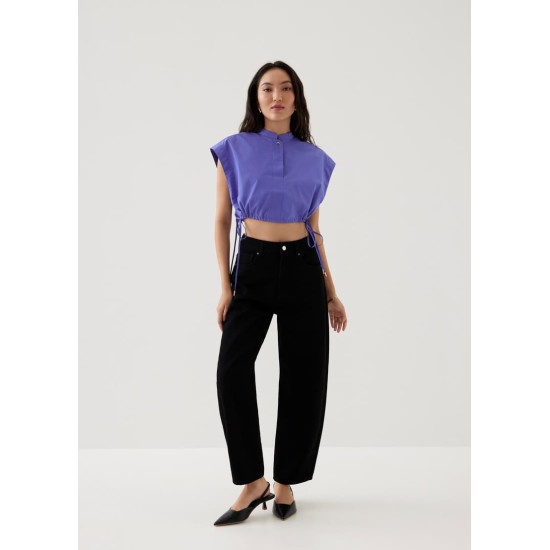 Xia Crop Mandarin Collar Top