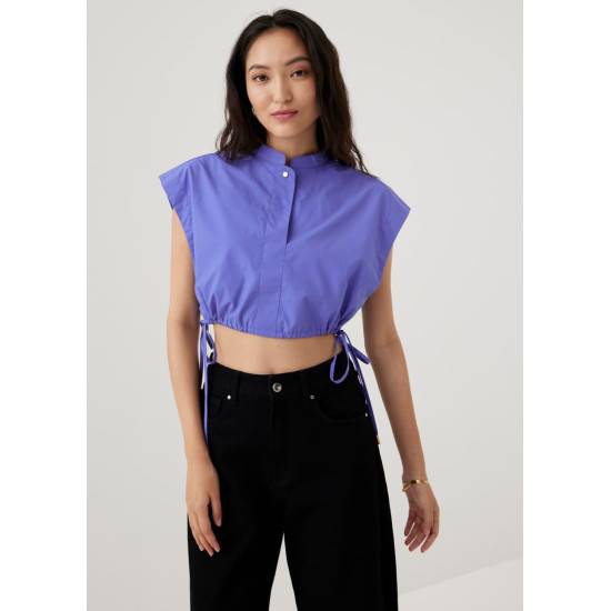 Xia Crop Mandarin Collar Top