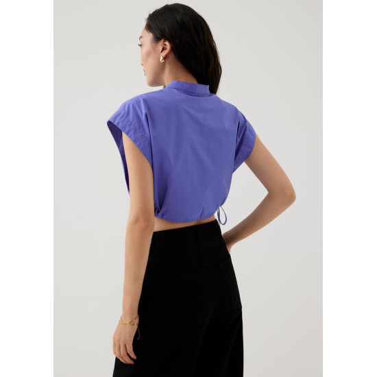 Xia Crop Mandarin Collar Top