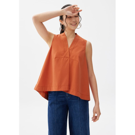 Cotton V-neck Trapeze Shell Top