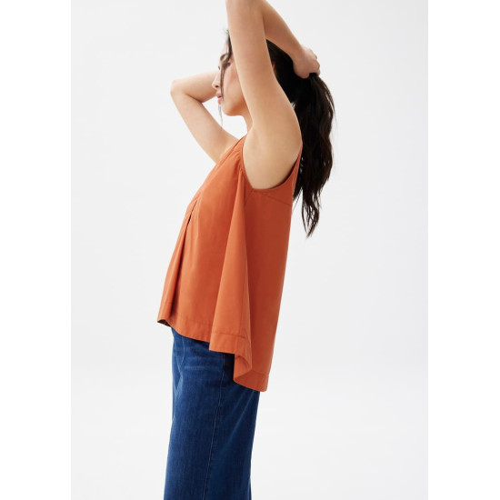 Cotton V-neck Trapeze Shell Top