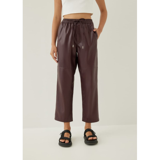 Kadence Elastic Pleather Straight Leg Jogger