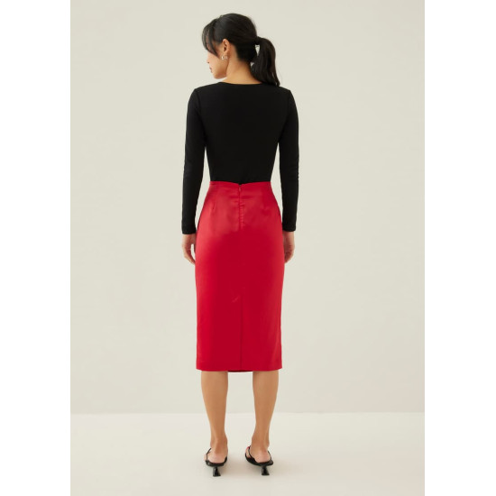 Ninda Satin Pleated Column Midi Skirt