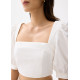 Cotton Puff Sleeve Fitted Crop Top