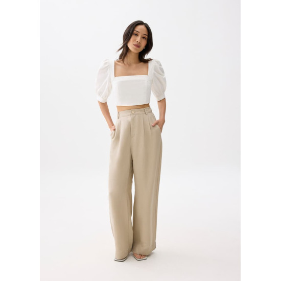 Cotton Puff Sleeve Fitted Crop Top