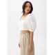 Cotton Puff Sleeve Fitted Crop Top