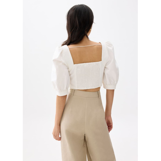 Cotton Puff Sleeve Fitted Crop Top