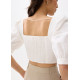 Cotton Puff Sleeve Fitted Crop Top