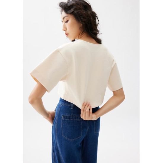 Boxy Notch Collar Crop Tee