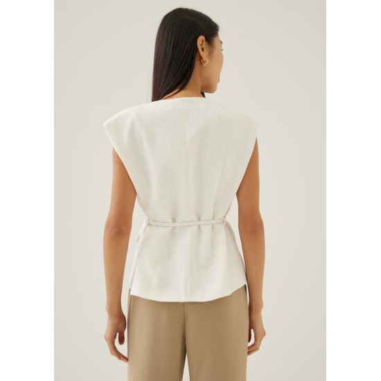 Hans Tweed Shoulder Padded Tailored Top