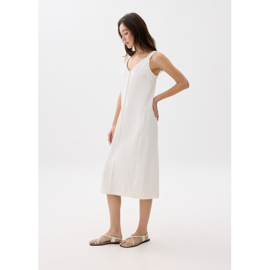 Cotton V-neck Column Midi Dress