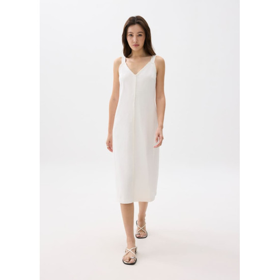 Cotton V-neck Column Midi Dress