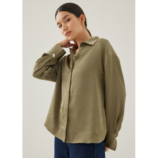 Pennie Satin Cuffed Sleeve Shirt