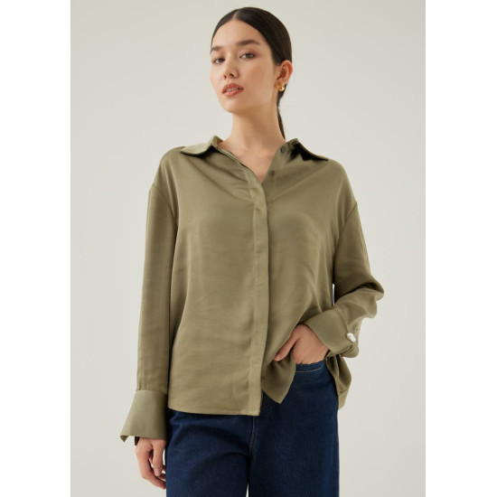 Pennie Satin Cuffed Sleeve Shirt