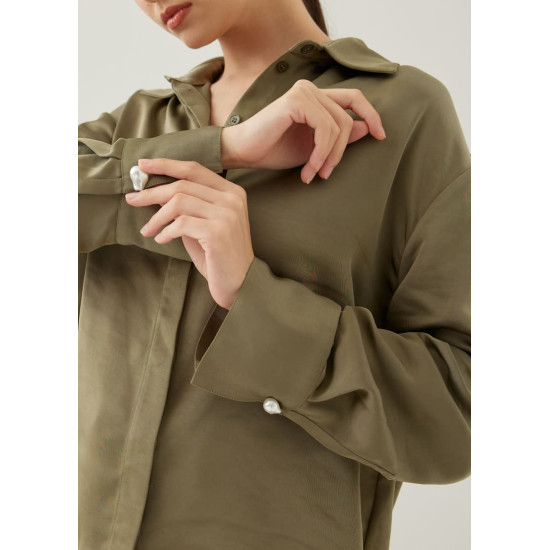 Pennie Satin Cuffed Sleeve Shirt