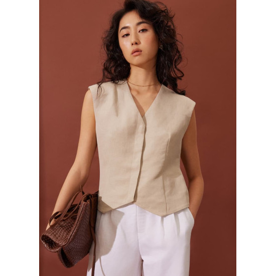 Anya Shoulder Padded Linen Tailored Vest