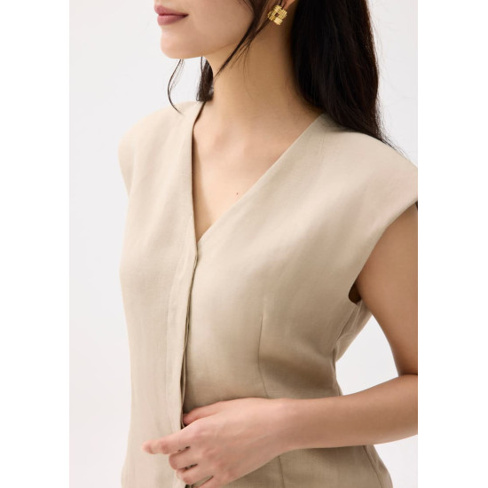 Anya Shoulder Padded Linen Tailored Vest