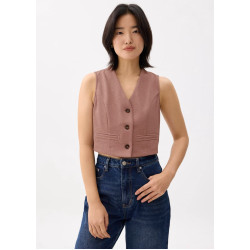 Cropped V-neck Button Down Vest