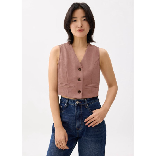 Cropped V-neck Button Down Vest