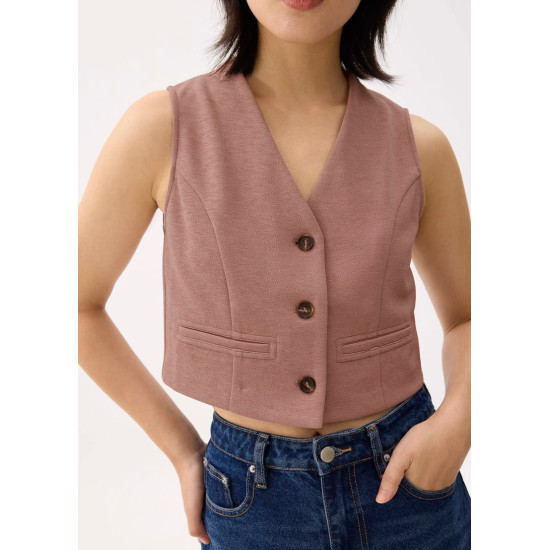 Cropped V-neck Button Down Vest