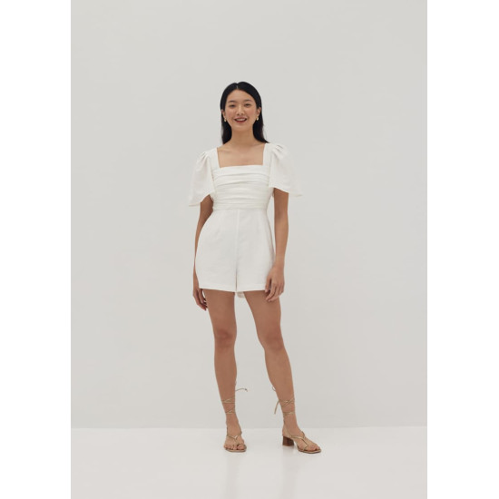 Jia Pleated Flare Sleeve Romper