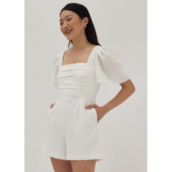 Jia Pleated Flare Sleeve Romper