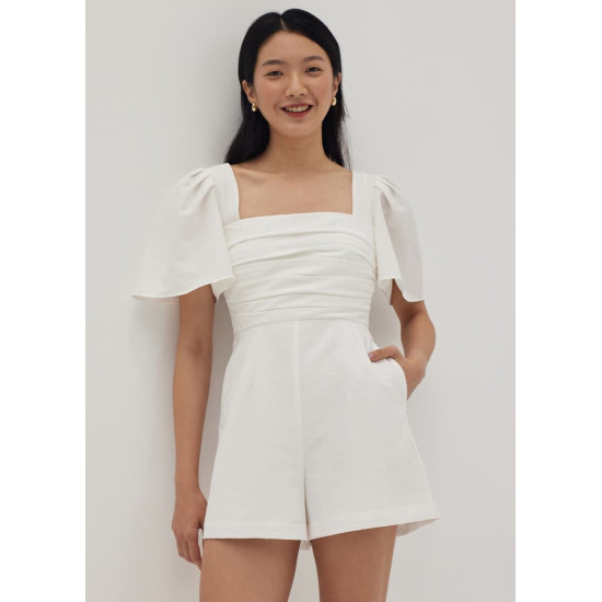 Jia Pleated Flare Sleeve Romper