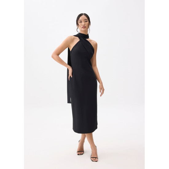 Halter Bias Cut Midi Dress