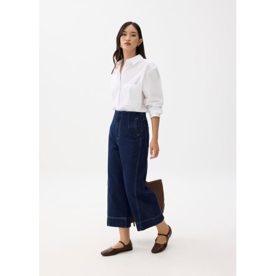 Denim Cropped Wide Leg Culottes