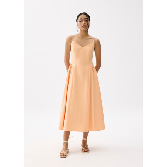 V-neck Drop Waist Fit & Flare Midaxi Dress