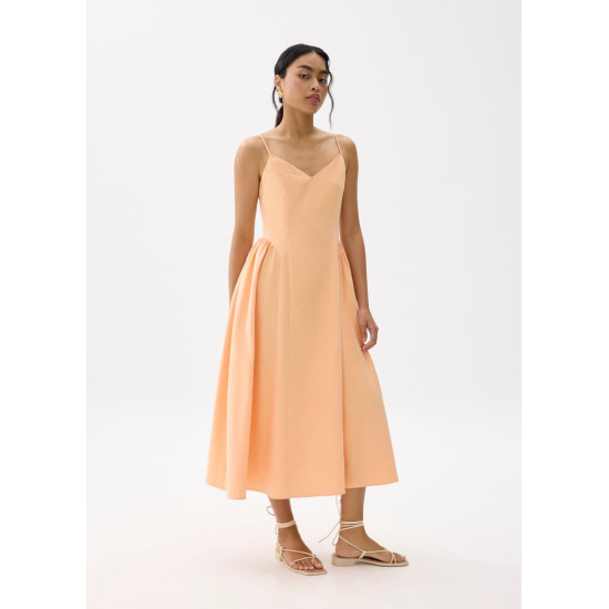 V-neck Drop Waist Fit & Flare Midaxi Dress