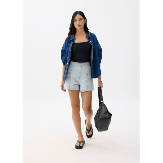 Denim High Waist A-line Shorts