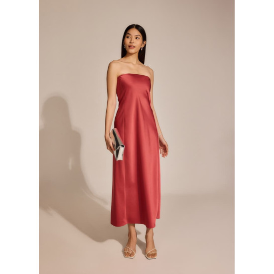 Padded Satin Tube Maxi Dress