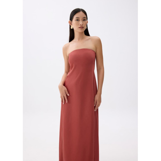 Padded Satin Tube Maxi Dress