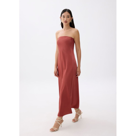 Padded Satin Tube Maxi Dress