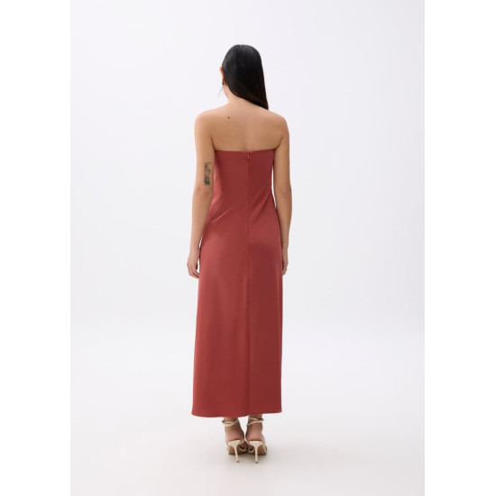 Padded Satin Tube Maxi Dress