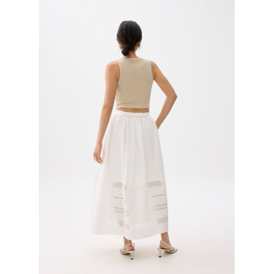 Elastic Broderie Fit & Flare Midaxi Skirt