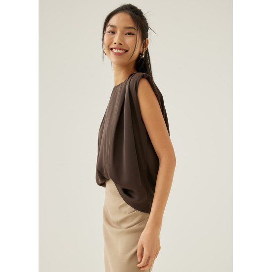 Lianne Shoulder Padded Pleated Top