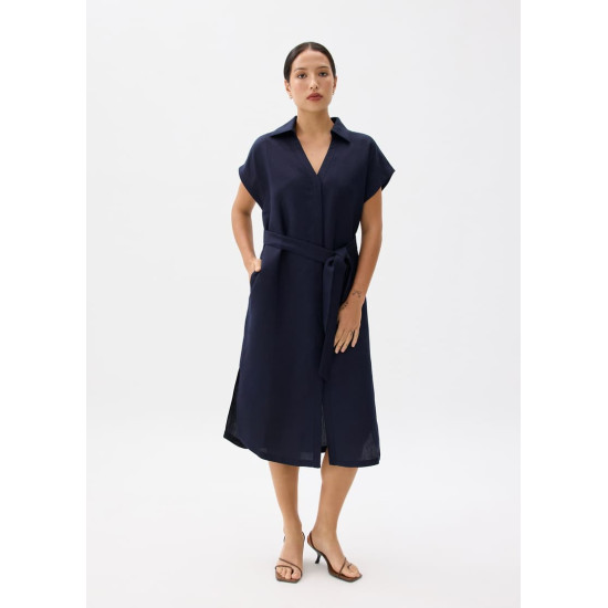 Suri Classic Linen Belted Shirt Dress