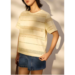 Relaxed Broderie Round Neck Tee